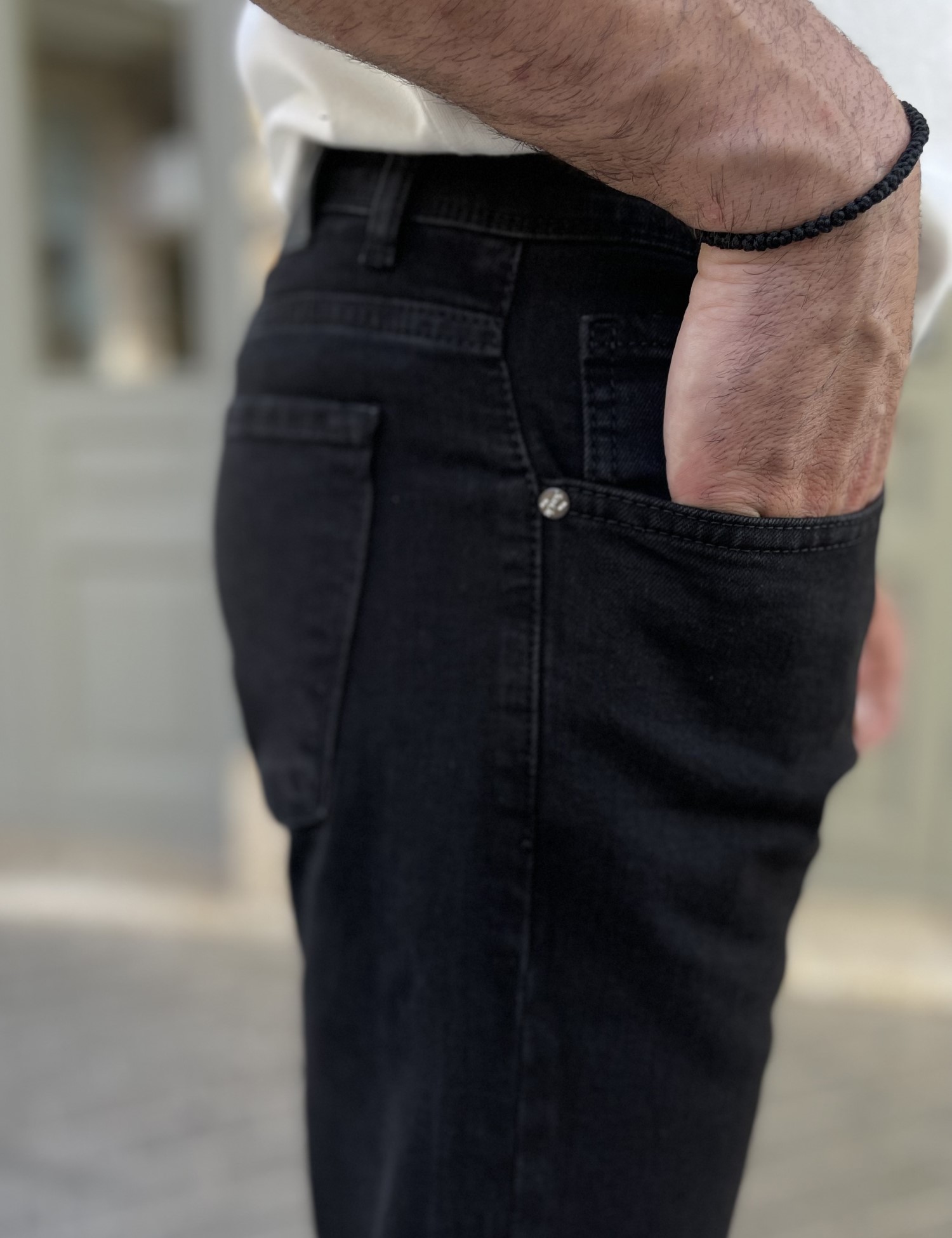 Ανδρικό μαύρο τζιν ελαστικό πεντάτσεπο με φερμουάρ BO1727M φωτογραφία